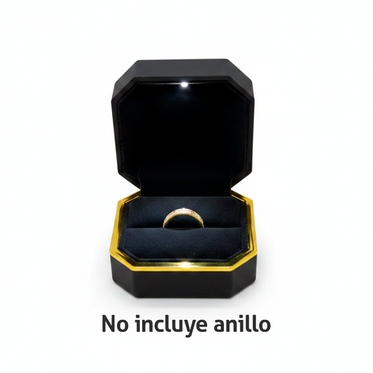 Estuche Premium Negro Con Luz Led Para Anillos