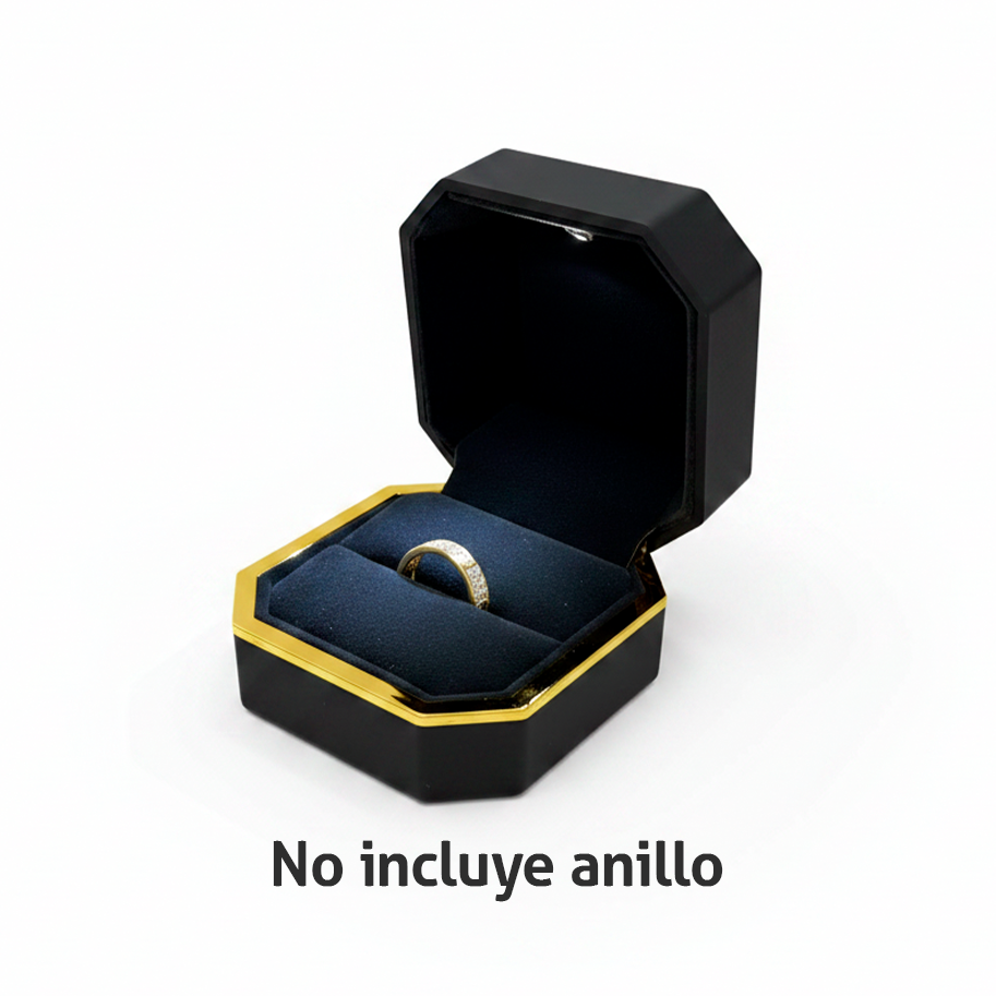 Estuche Premium Negro Con Luz Led Para Anillos