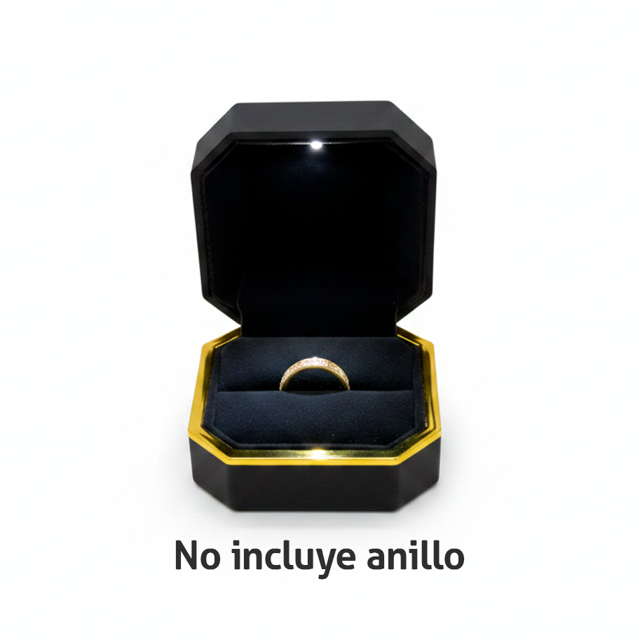Estuche Premium Negro Con Luz Led Para Anillos