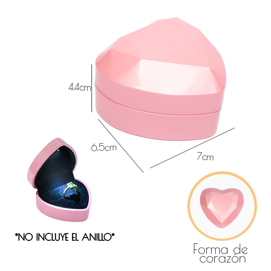 Estuche De Lujo Para Anillo Con Luz Led Corazon Rosado